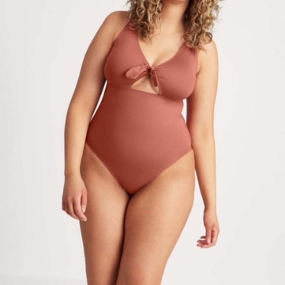 Knix Tie-Front One-Piece Swimsuit in Clay